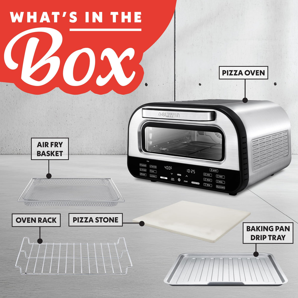 Dual heating controls balance cheese melt and crust browning.