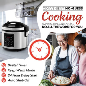 Keep warm function on Gourmia rice cooker to maintain ready-to-serve rice.