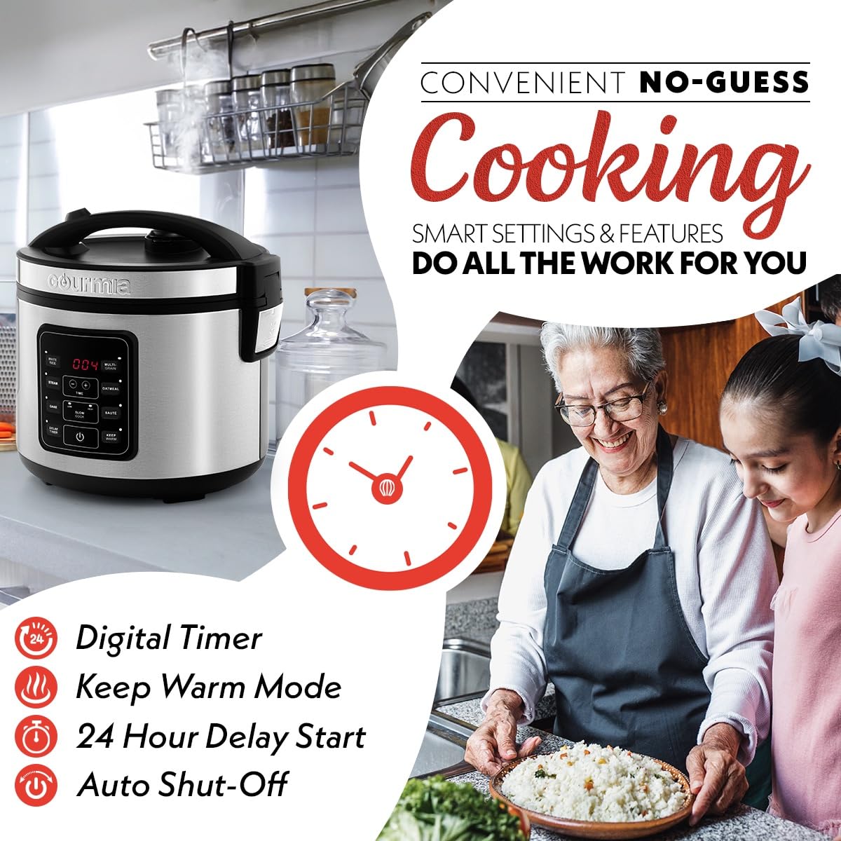 Gourmia Rice Cooker dishwasher-safe nonstick pot for quick cleanup