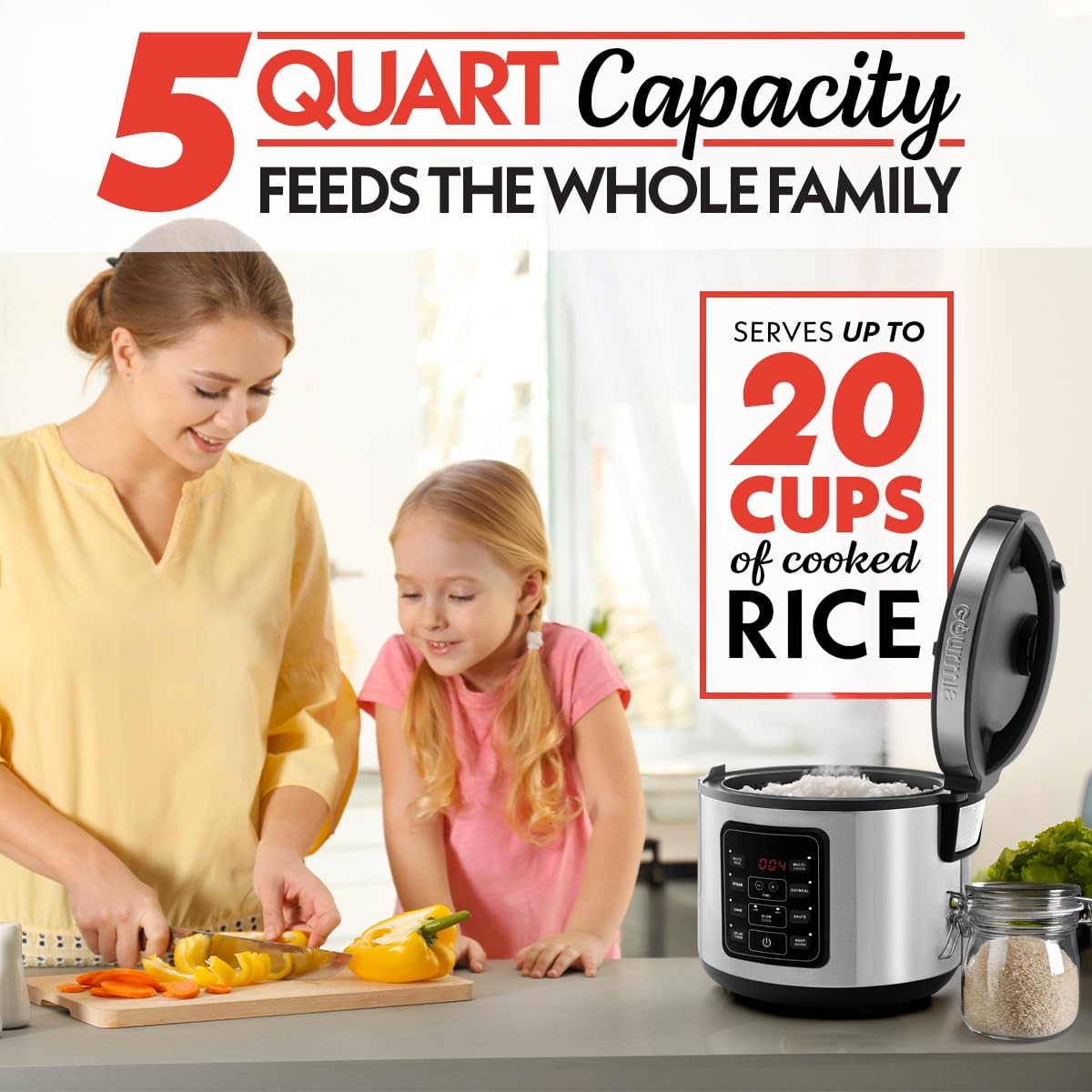 Gourmia Rice Cooker Keep Warm function maintaining serving temperature