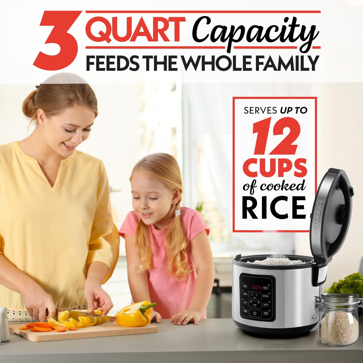 Delayed start feature on Gourmia rice cooker for planned meals.