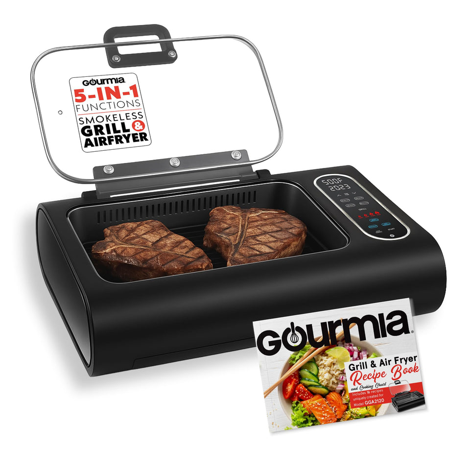Gourmia smokeless indoor grill and air fryer combo enables quick weeknight meals.