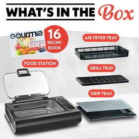 Gourmia grill sear-steaks feature for authentic grill marks with minimal smoke.