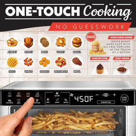 Gourmia toaster oven control panel with digital presets for quick cooking