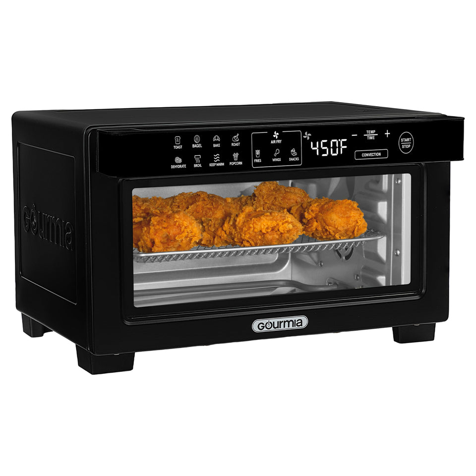 Gourmia toaster oven front view with digital controls for everyday meals.