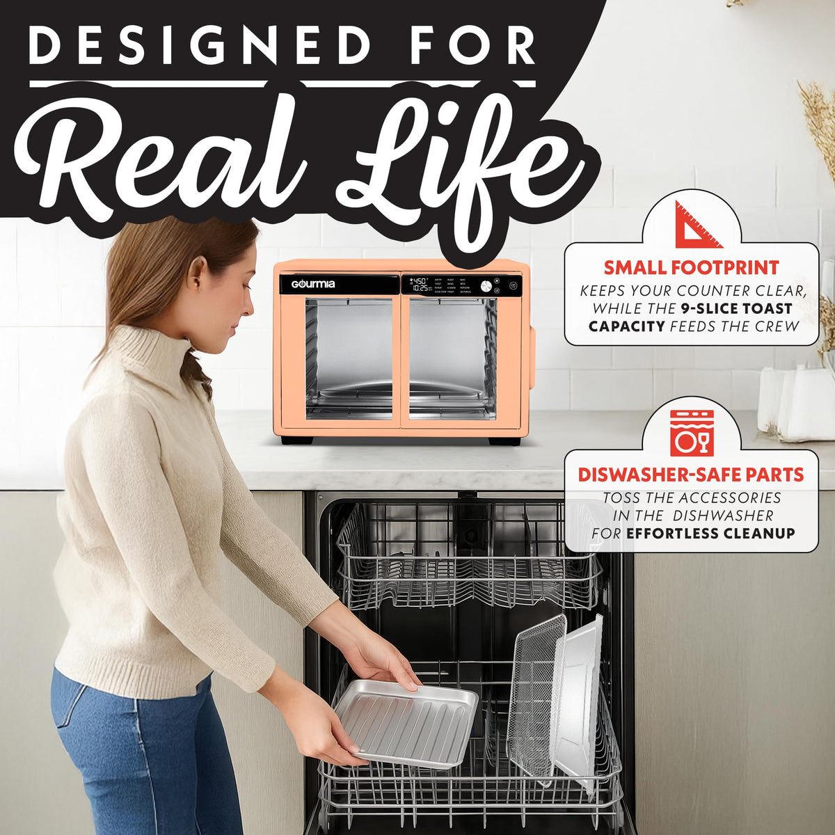 Gourmia wide temperature range up to 450°F for versatile cooking.
