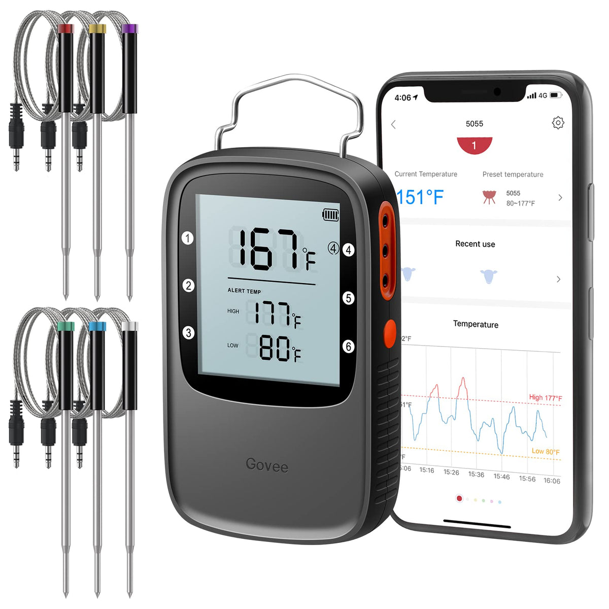 Govee meat thermometer six-probes for simultaneous multi-item monitoring