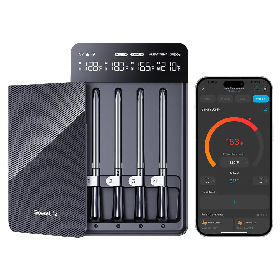 GoveeLife 4-probe thermometer front view showing four probes for multi-dish precision