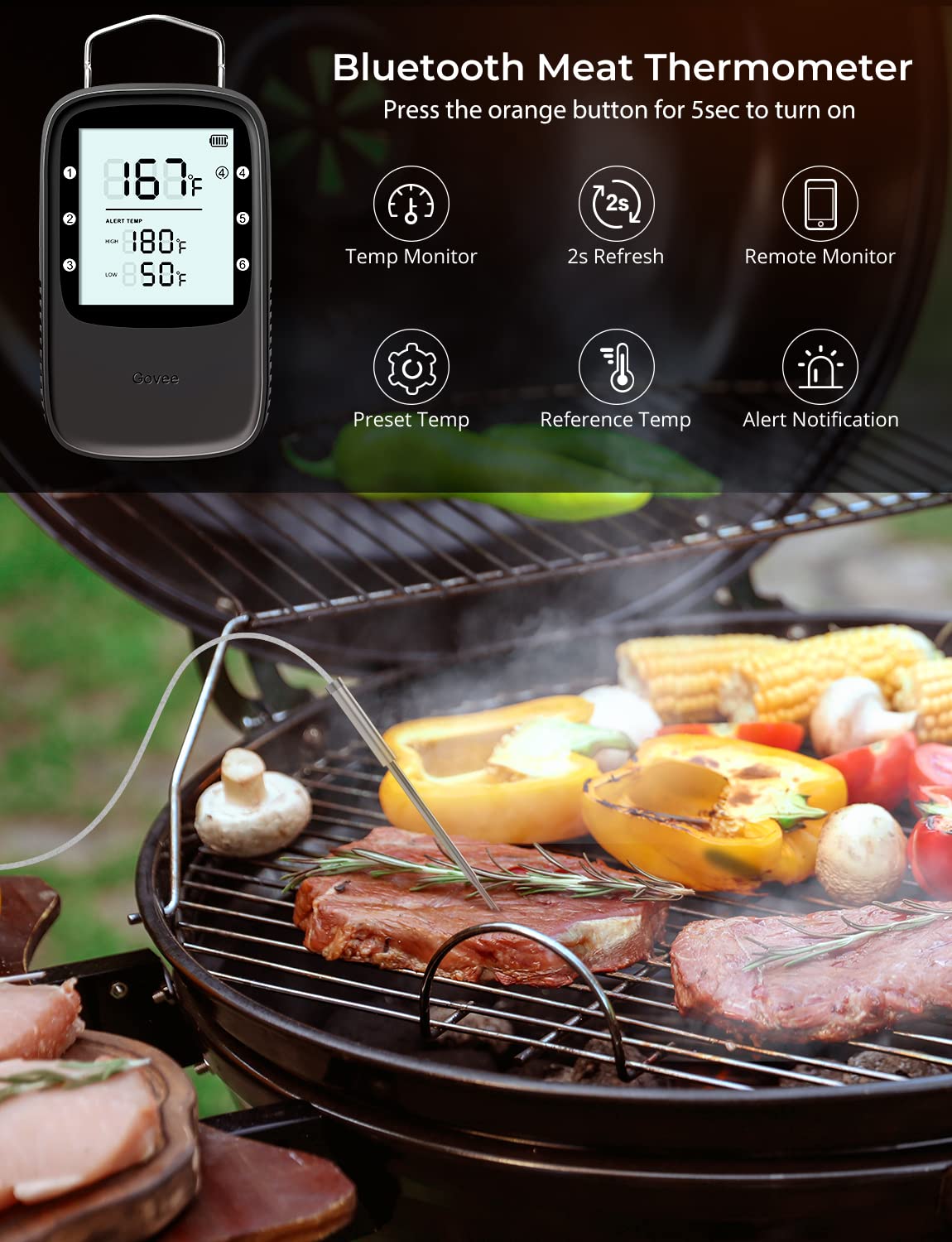 Govee magnetic mount keeps the thermometer within easy reach on the fridge.