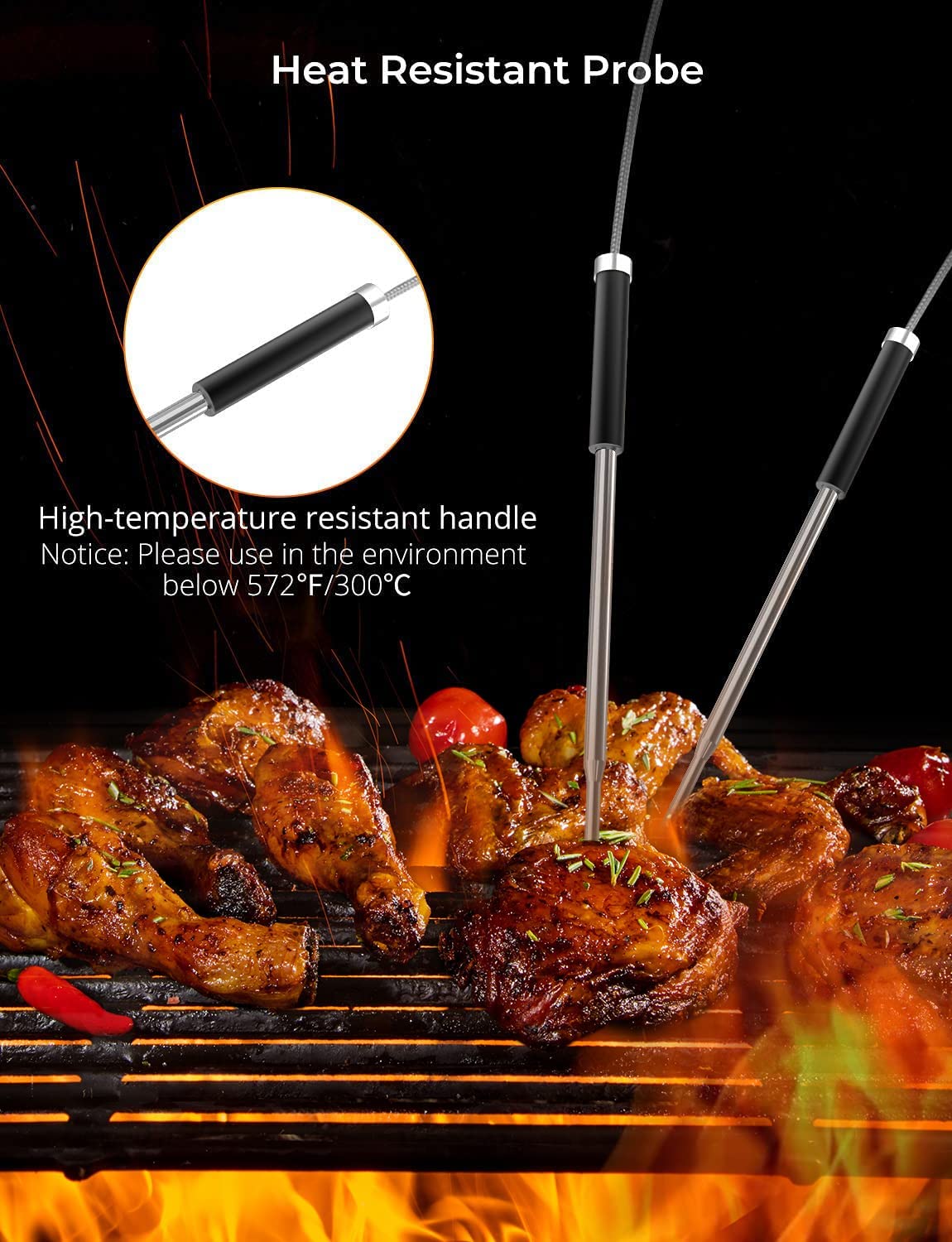 Govee two-probe design enables simultaneous monitoring for multiple meats.