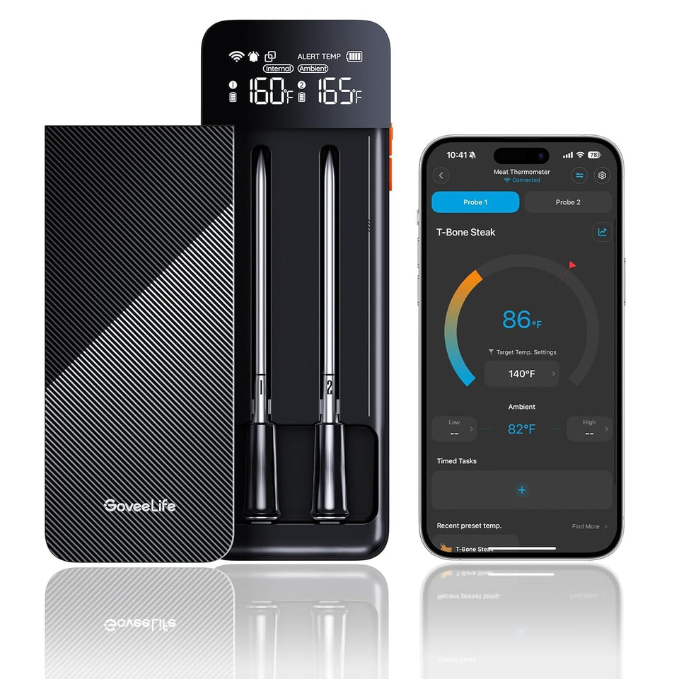 GoveeLife smart-wireless thermometer base with magnetic mount for hands-free grill monitoring.