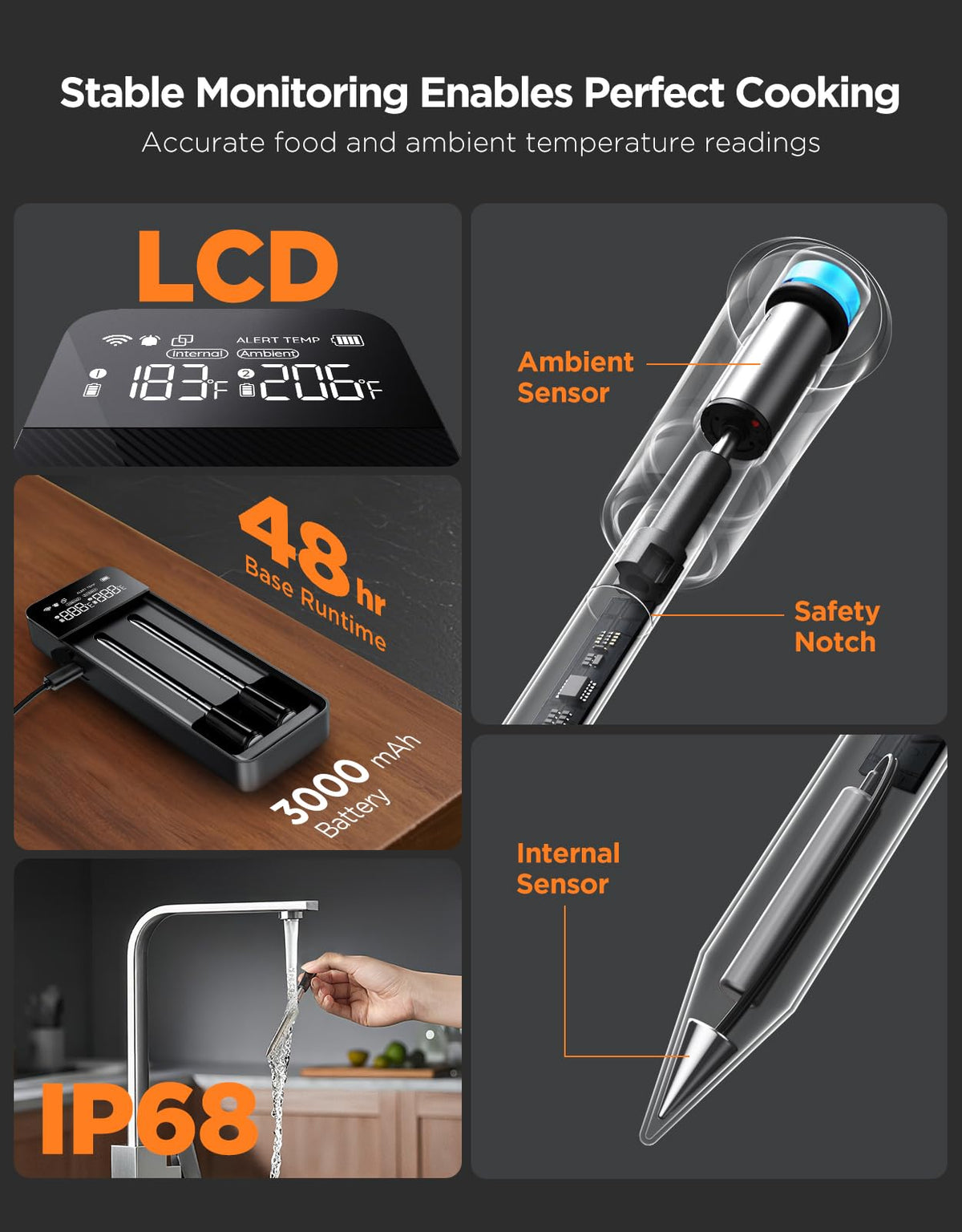 GoveeLife wifi-bluetooth coverage enables remote monitoring from afar during cooks.