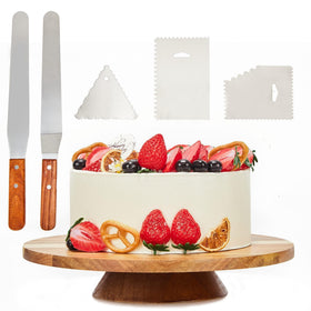 GOVOKOI 12-inch acacia cake stand with natural grain for stable decorating.