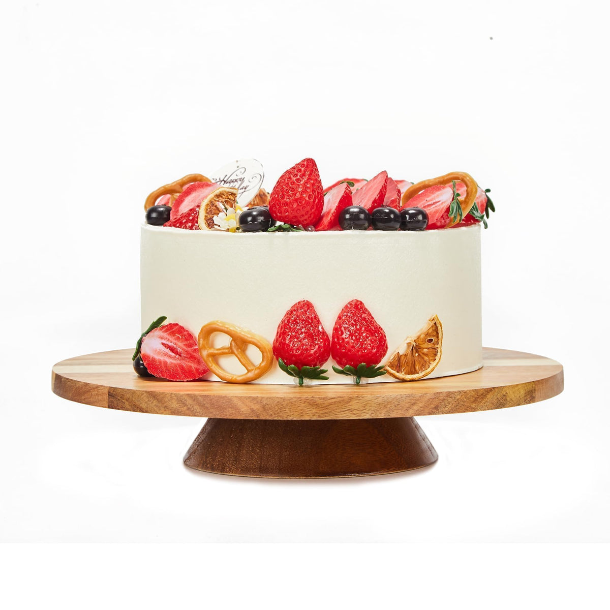 GOVOKOI 12-inch acacia wood cake stand with natural grain for elegant display.