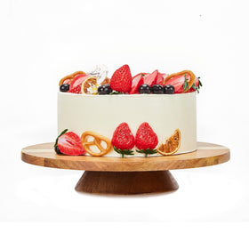 GOVOKOI 12-inch acacia wood cake stand with natural grain for elegant display.
