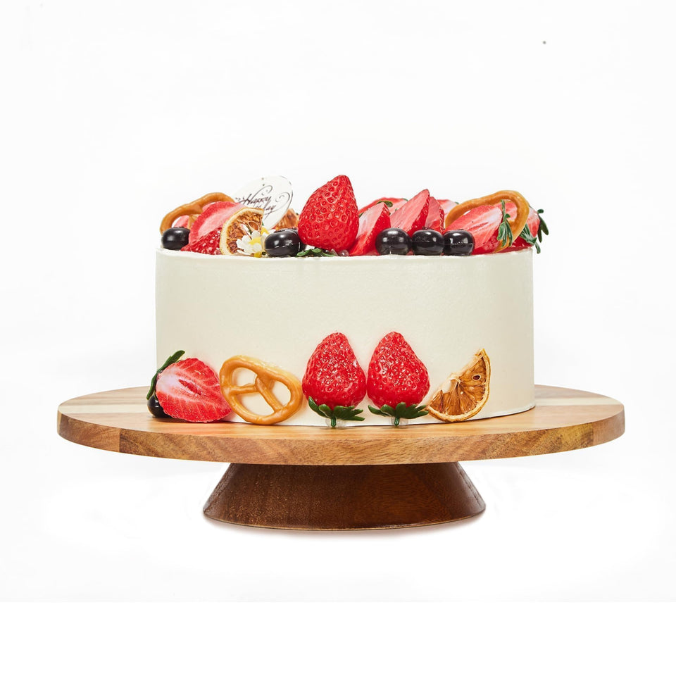 GOVOKOI 12-inch acacia wood cake stand with natural grain for elegant display.