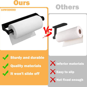 GOWODOOO 12-inch rod towel holder supports jumbo rolls for fewer replacements.