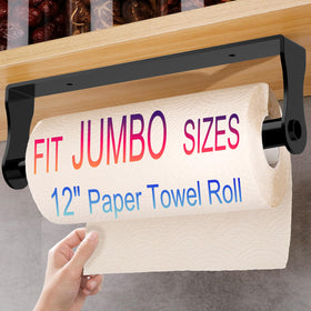 GOWODOOO paper towel holder under cabinet in black stainless steel keeps towels tidy and accessible.