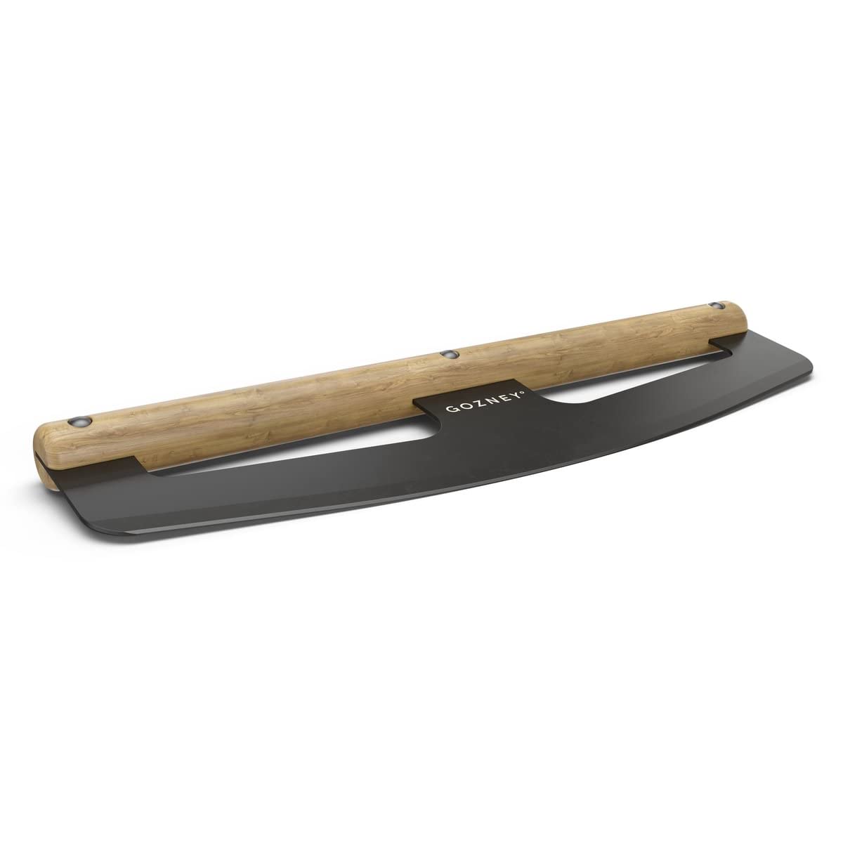 Gozney 13-3/4 inch pizza rocker blade close-up with a sharp 2mm edge for precise cuts