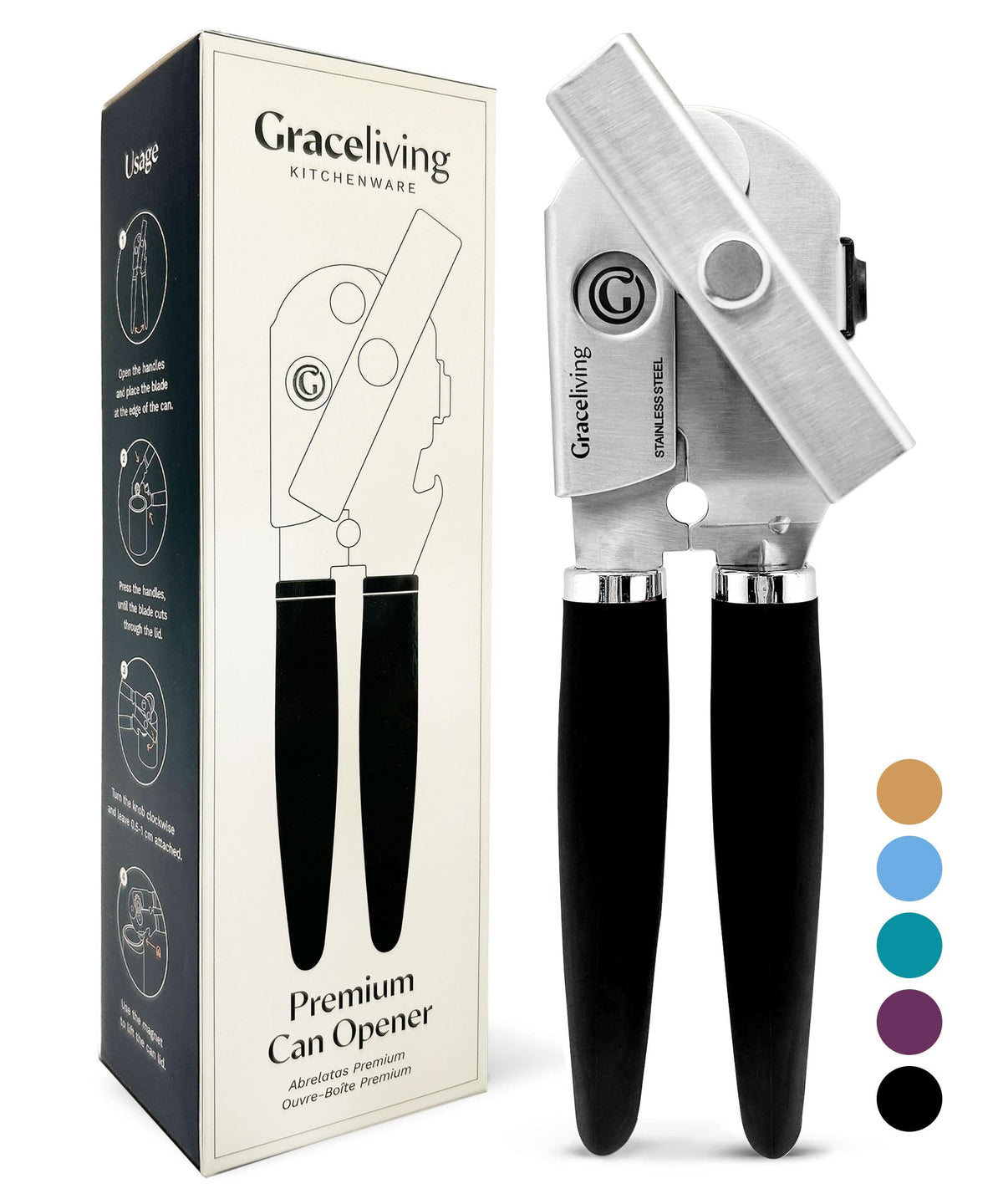 Graceliving premium magnetic can opener with oversized knob for easy turning