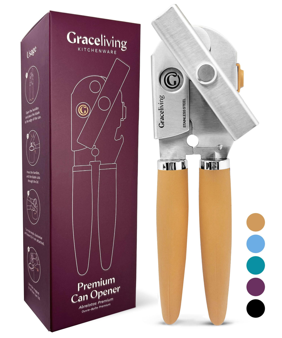 Graceliving premium multifunction magnetic can opener in action for clean, jag-free cuts