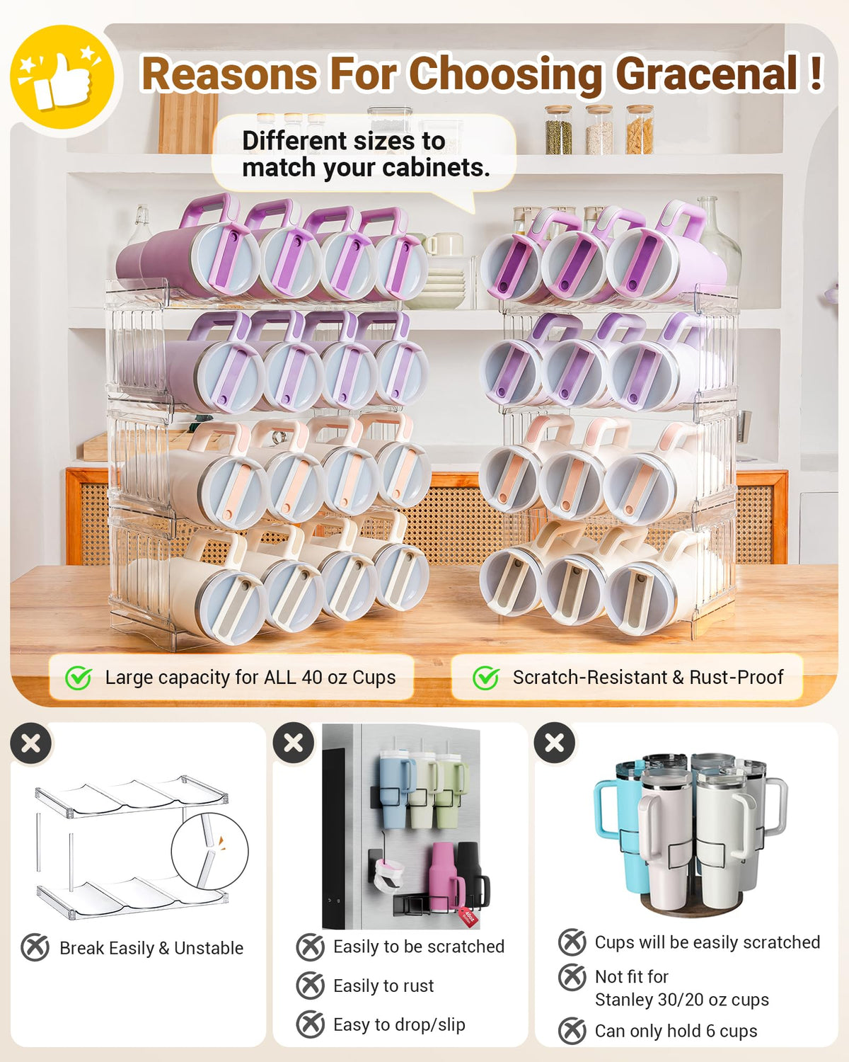 Gracenal pantry storage neatly organizes water bottles and cups.