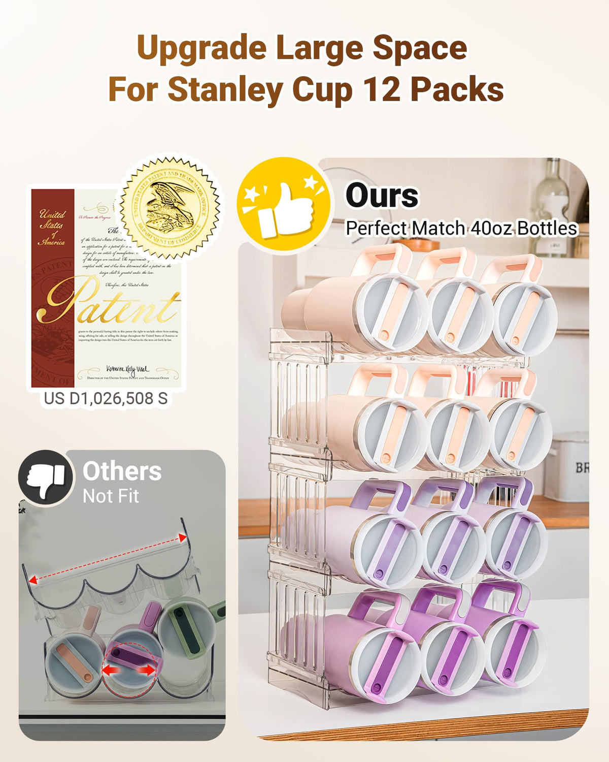 Gracenal stackable design optimizes cabinet space for multiple bottles.