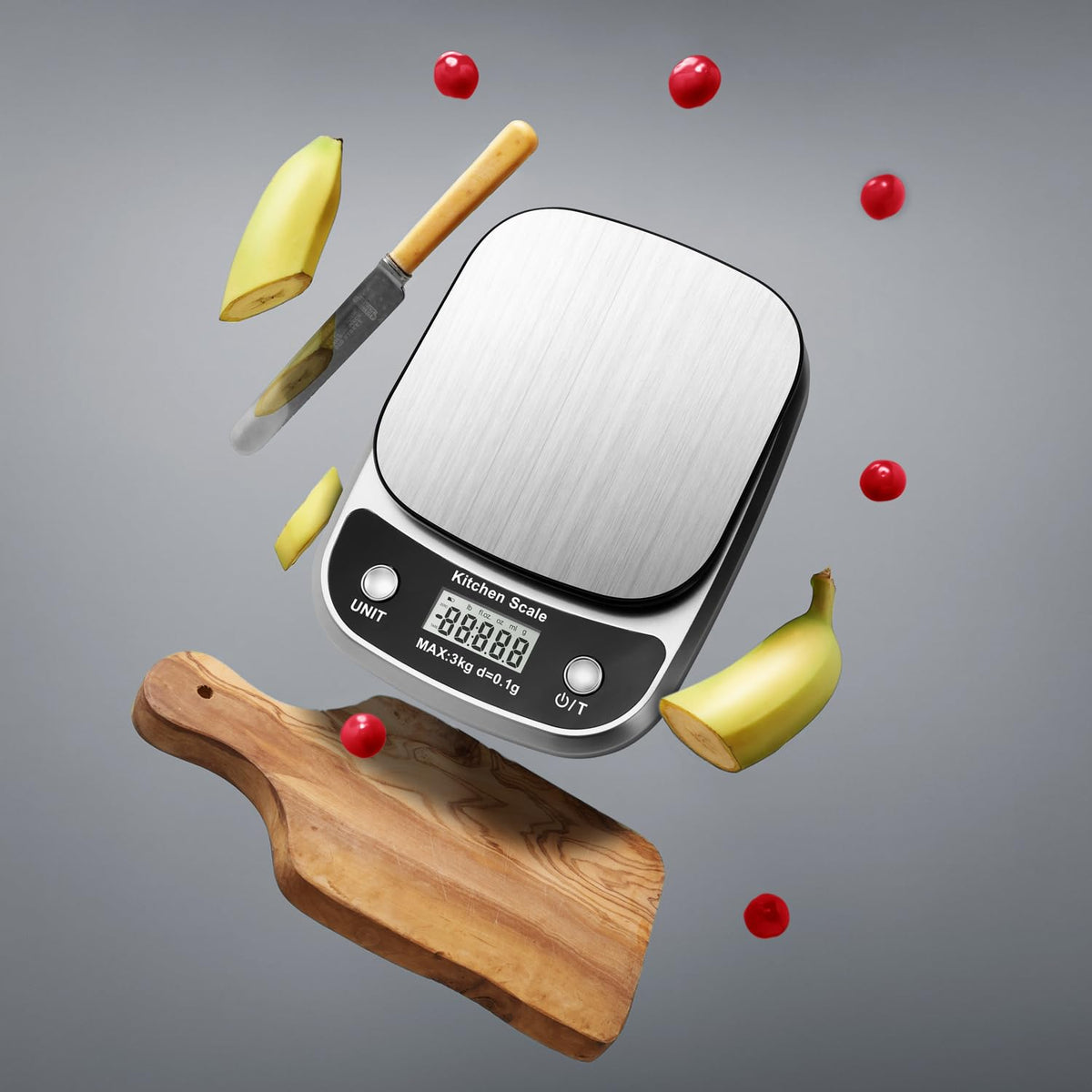 GRAM PRES 3000g capacity scale, powered by included batteries.