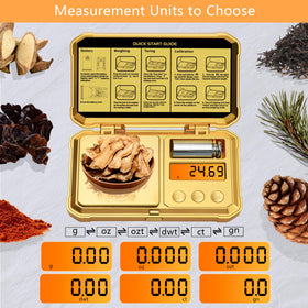 GRAM PRES includes a 50 g calibration weight for simple accuracy checks.