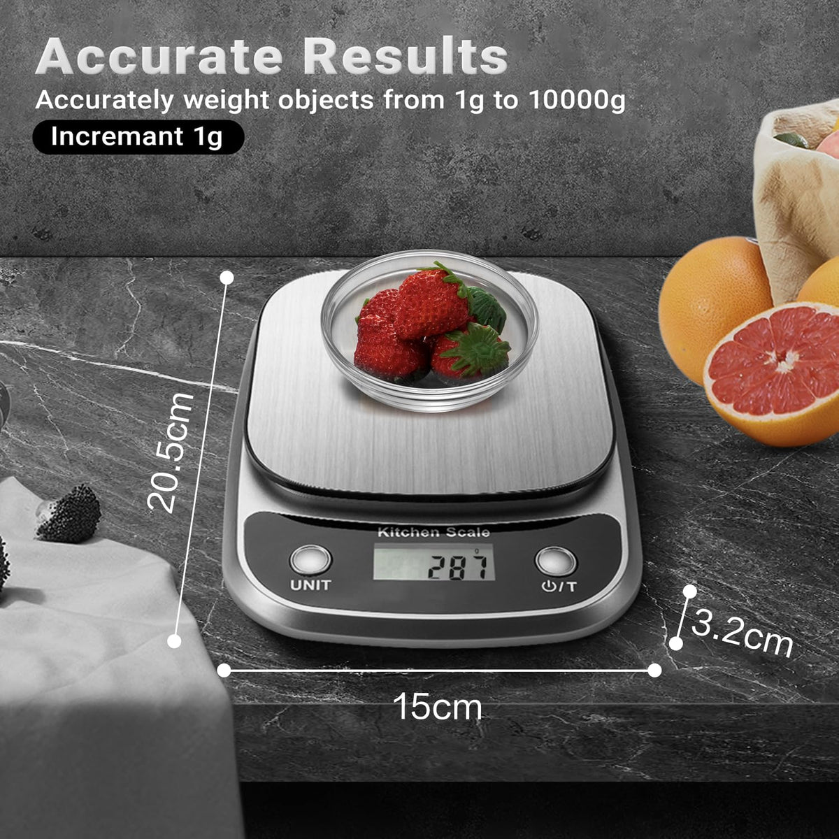 GRAM PRES scale with stainless steel platform for durable cleanup