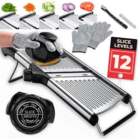 Gramercy Adjustable Mandoline with thickness dial for precise, even slices.