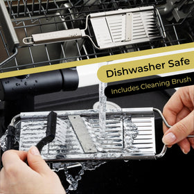 Gramercy dishwasher-safe mandoline supports easy cleanup after cooking.