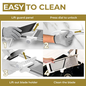 Gramercy mandoline is top rack dishwasher safe for easy cleanup.