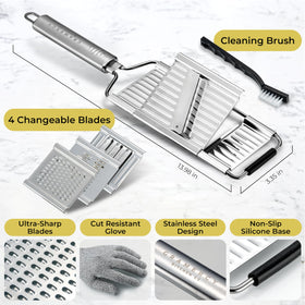 Gramercy mandoline slim handheld design saves drawer space and eases daily prep.