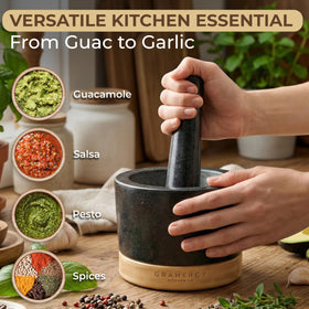 Gramercy Mortar and Pestle Set cleaning brush enables fast, soap-free cleanup.