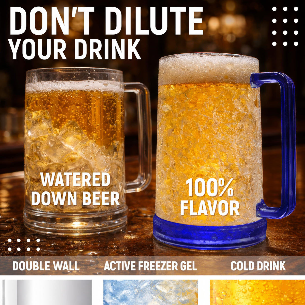 Granatan beer mugs double-wall design for reduced condensation and sturdy grip