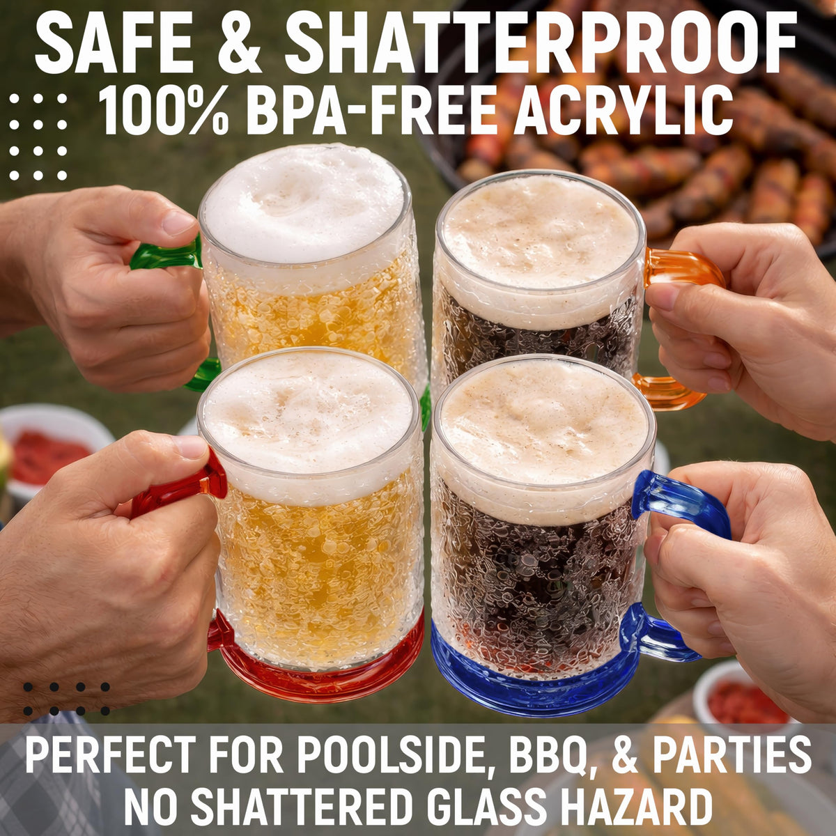 Granatan beer mugs with green handle help you identify drinks at a BBQ