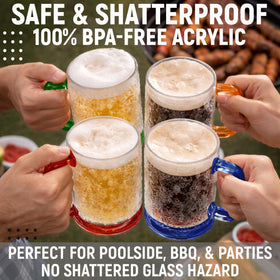 Granatan beer mugs with green handle help you identify drinks at a BBQ