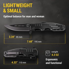 Grand Way 440C black oxide blade offering sharp edge and corrosion resistance.
