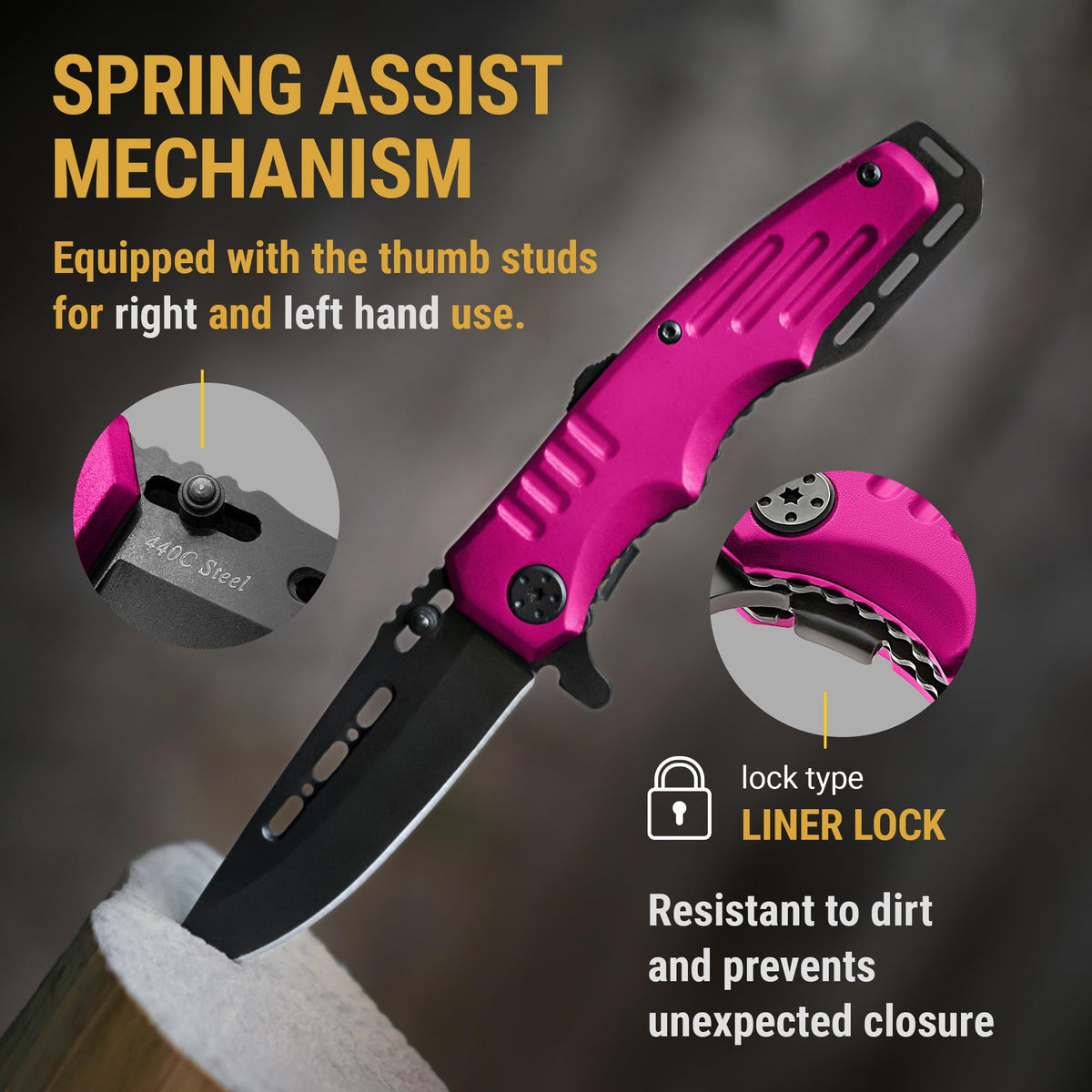 Grand Way 440C stainless blade delivers sharp, durable performance