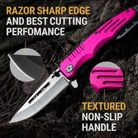 Grand Way pink aluminum handle provides lightweight, comfortable grip