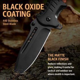 Grand Way blade with black oxide coating reduces glare in tactical use