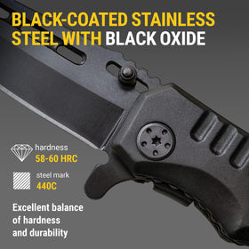 Grand Way knife pocket clip in closed position for secure, convenient carry.