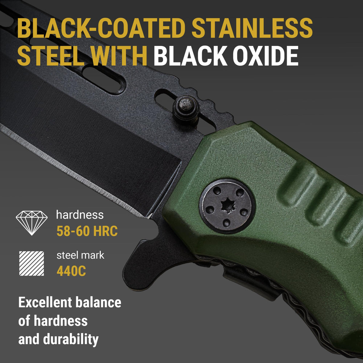 Grand Way knife safety lock mechanism emphasized for secure blade opening