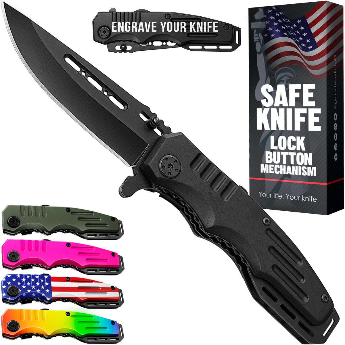 Grand Way Safety Lock Pocket Knife blade in 3.4 inches for precise daily use.