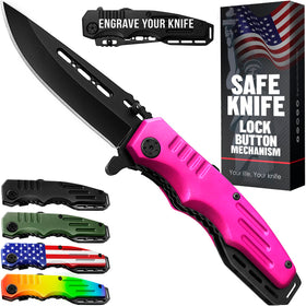 Grand Way safety lock pink-handled pocket knife for everyday tasks
