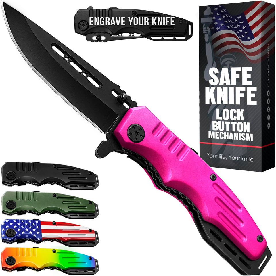 Grand Way safety lock pink-handled pocket knife for everyday tasks