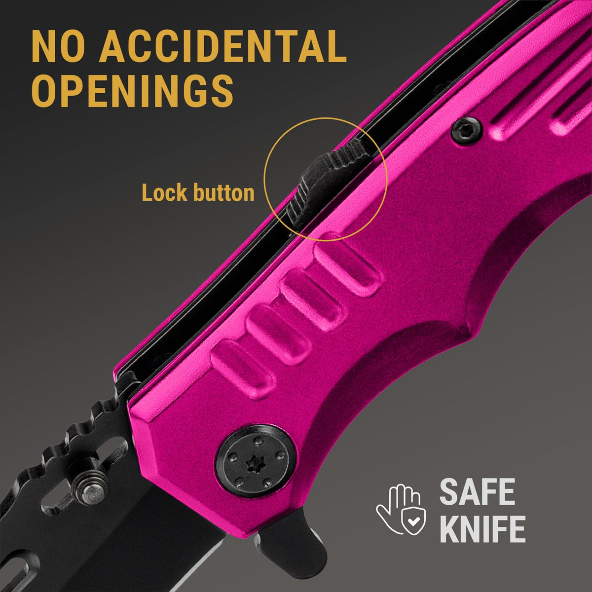 Grand Way pink spring-assisted folding knife with quick opening