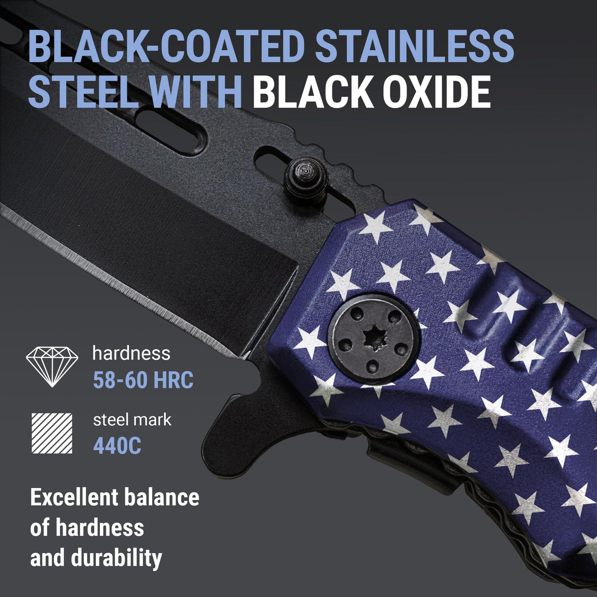 Grand Way handle detail shows patriotic design and ergonomic grip