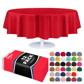 Grandipity 84-inch round disposable tablecloth protects surfaces from spills.